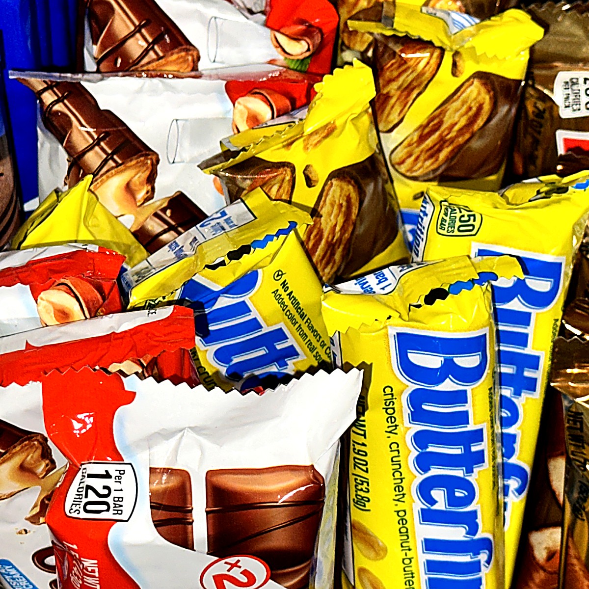 Real photo of an assortment of candy bars